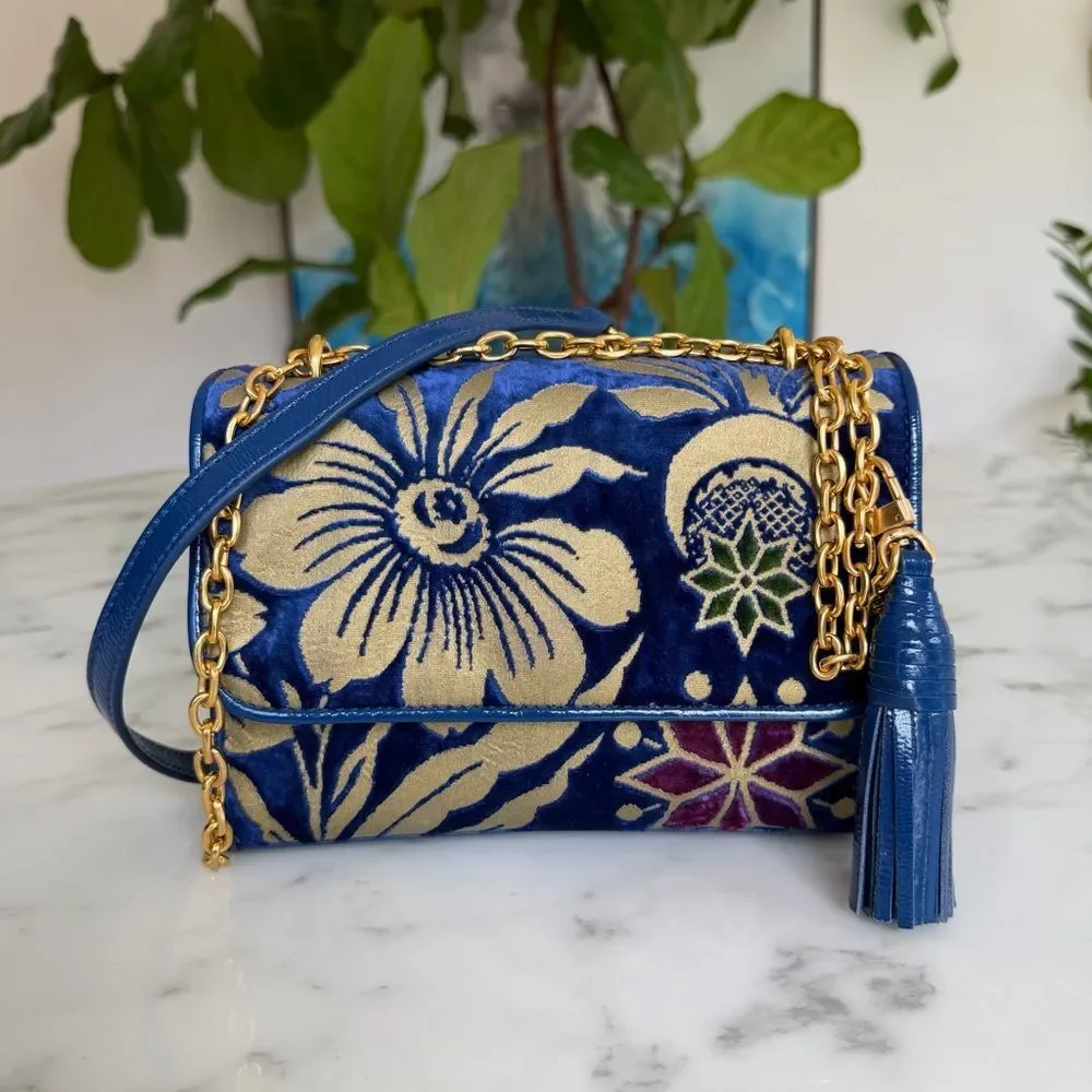 Tory Burch Fleming Cosmic Floral Small Convertible Shoulder Crossbody Bag Blue